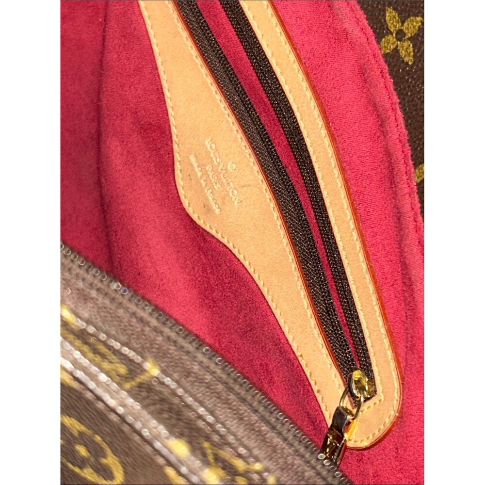 LV Design LV Logo Monogram Lined Canvas Tote Natural Red Lined 2 Straps Pocket - Picture 8 of 10